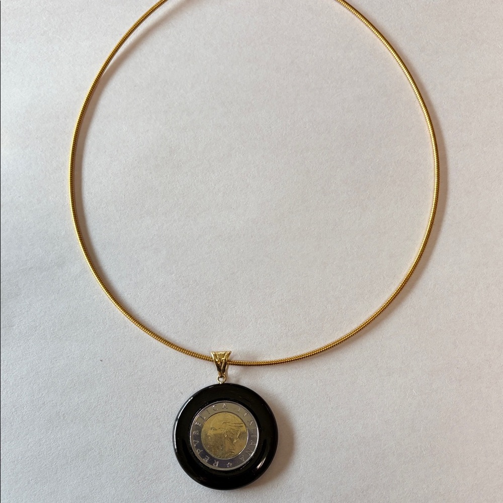 Gold-Tone Choker Necklace with Italian Lire